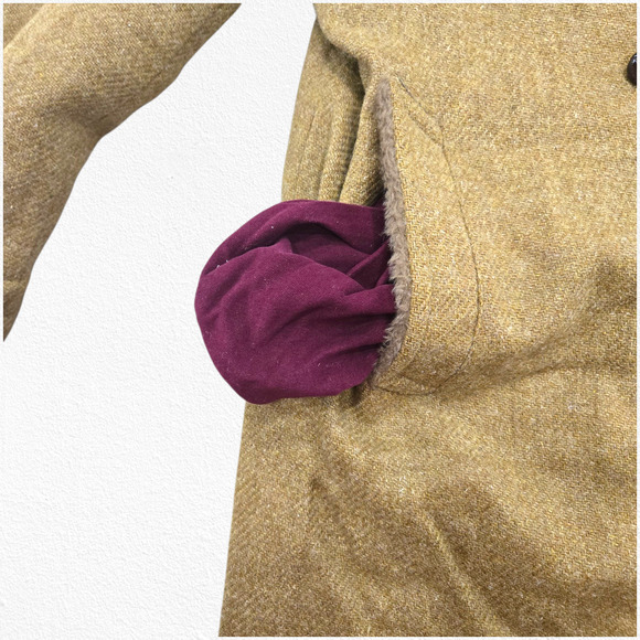 Vintage 50s Mustard Brown Mighty-Mac Fisherman Wool Coat Fur Collar Size 40 USA - Picture 7 of 16